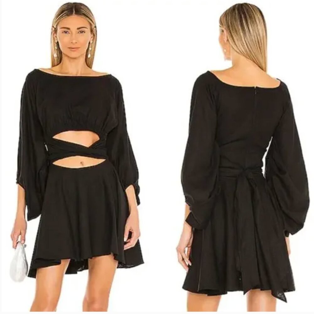 NWT Just BEE Queen Colette Black Cut Out Long Sleeve Tie Mini Dress Size: S
